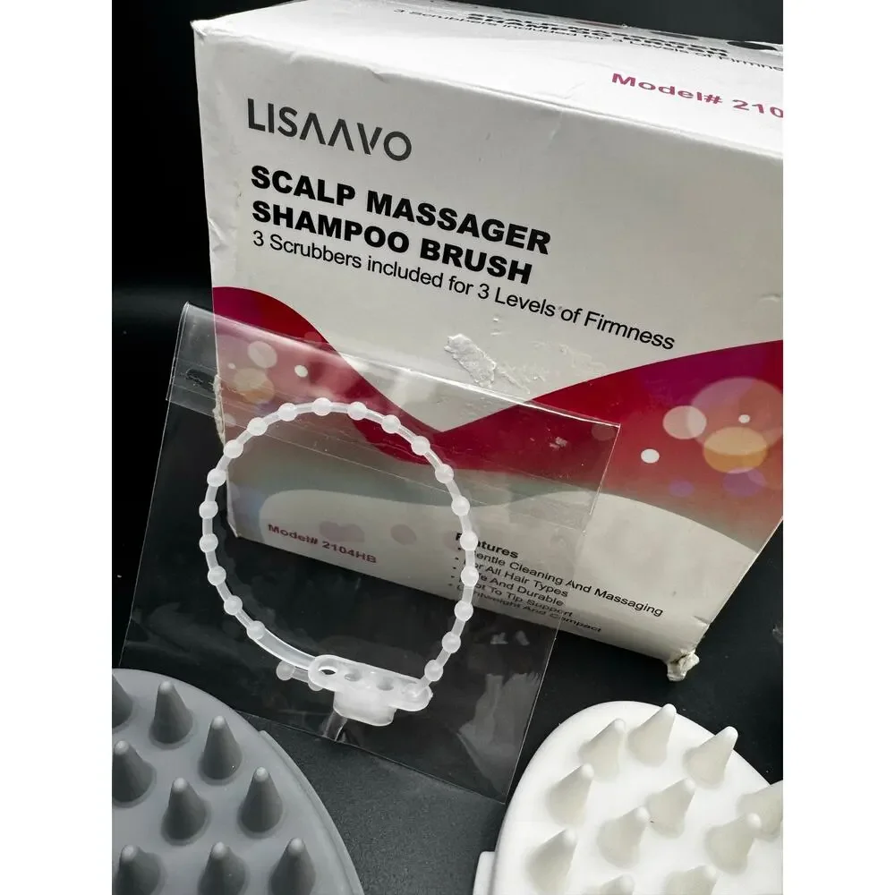 NWT Scalp Massager Shampoo Brush With 3 Scrubbers For Level Of Firmness